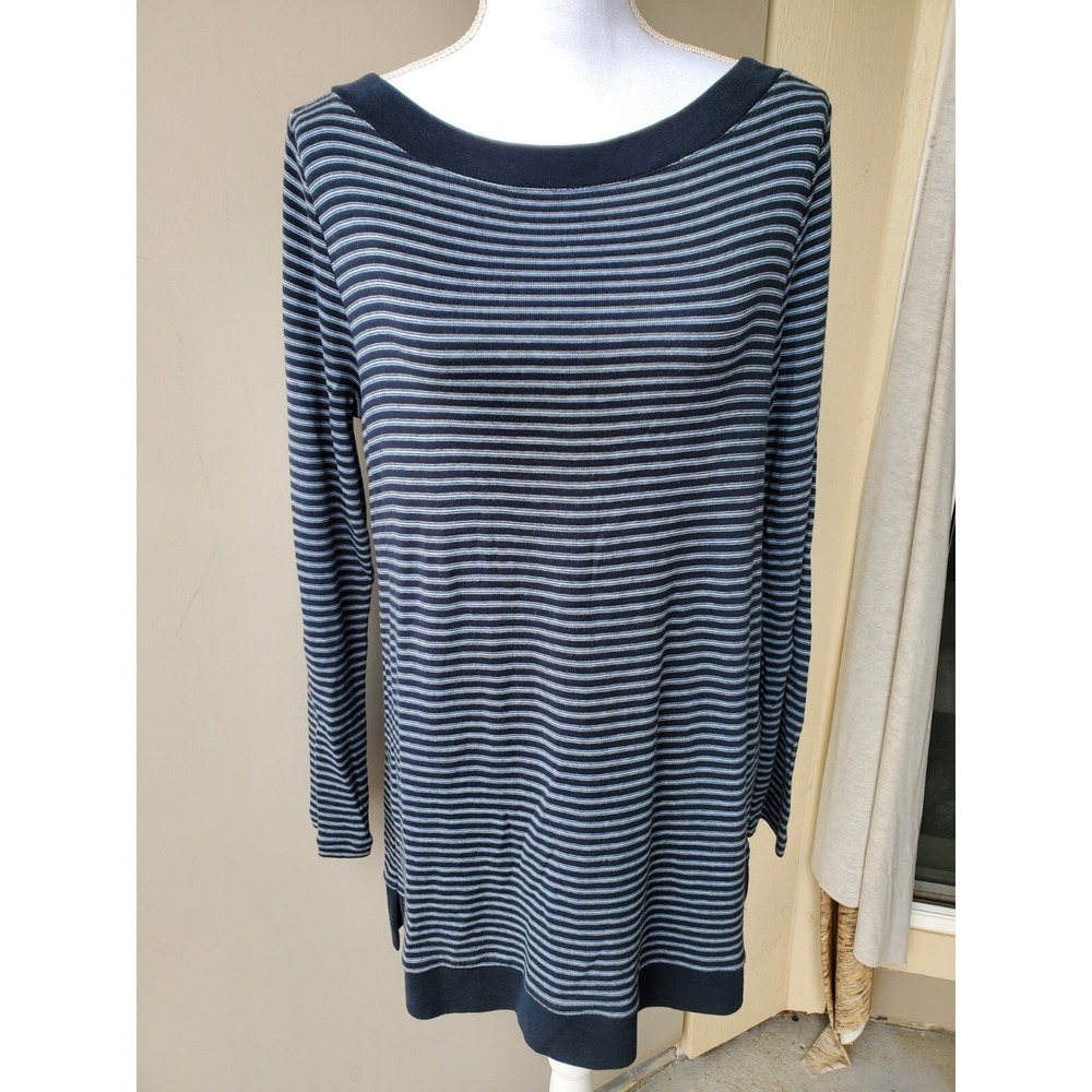 J Jill Perfect Pima Long Sleeve Tunic Top Women Small Black White Stripe Minimal